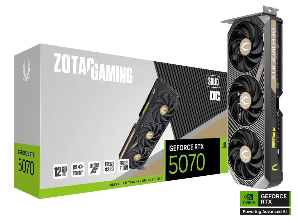 ZOTAC GAMING GeForce RTX 5070 SOLID OC 12GB Graphic Card | ZT - B50700J - 10P - 8886307700605 - Vektra Computers LLC ZOTAC GAMING GeForce RTX 5070 SOLID OC 12GB Graphic Card | ZT - B50700J - 10P - 8886307700605 - Vektra Computers LLC